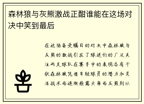 森林狼与灰熊激战正酣谁能在这场对决中笑到最后