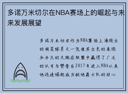 多诺万米切尔在NBA赛场上的崛起与未来发展展望