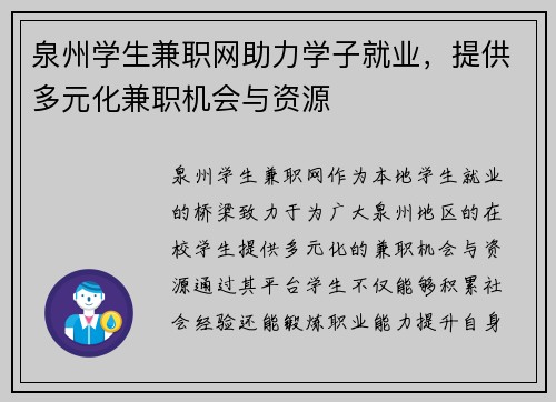泉州学生兼职网助力学子就业，提供多元化兼职机会与资源