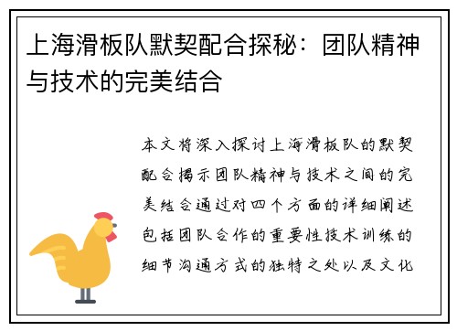 上海滑板队默契配合探秘：团队精神与技术的完美结合
