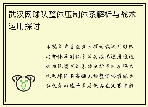 武汉网球队整体压制体系解析与战术运用探讨